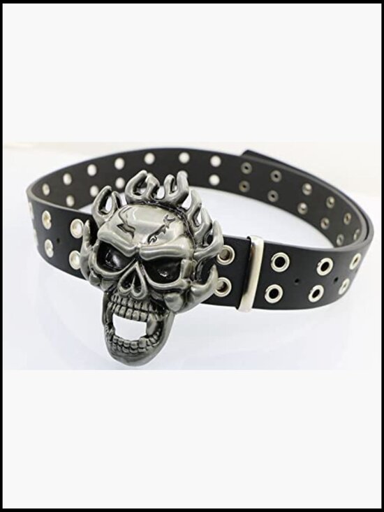 Metal Skull Head Leather Buckle Belt Unisex Punk Decorative Waist Band main image 5